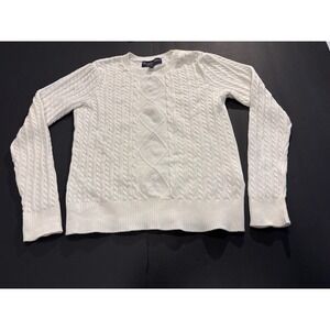 Brooks Brothers Boys White Cable Knit Cotton Sweater Size‎ 12Y Button Detail